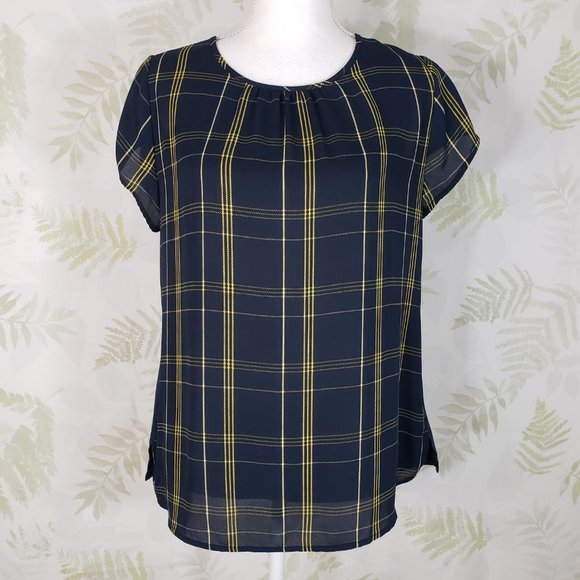 Tops - ** PRICE FIRM ** Womens Navy Blue Plaid Print Top